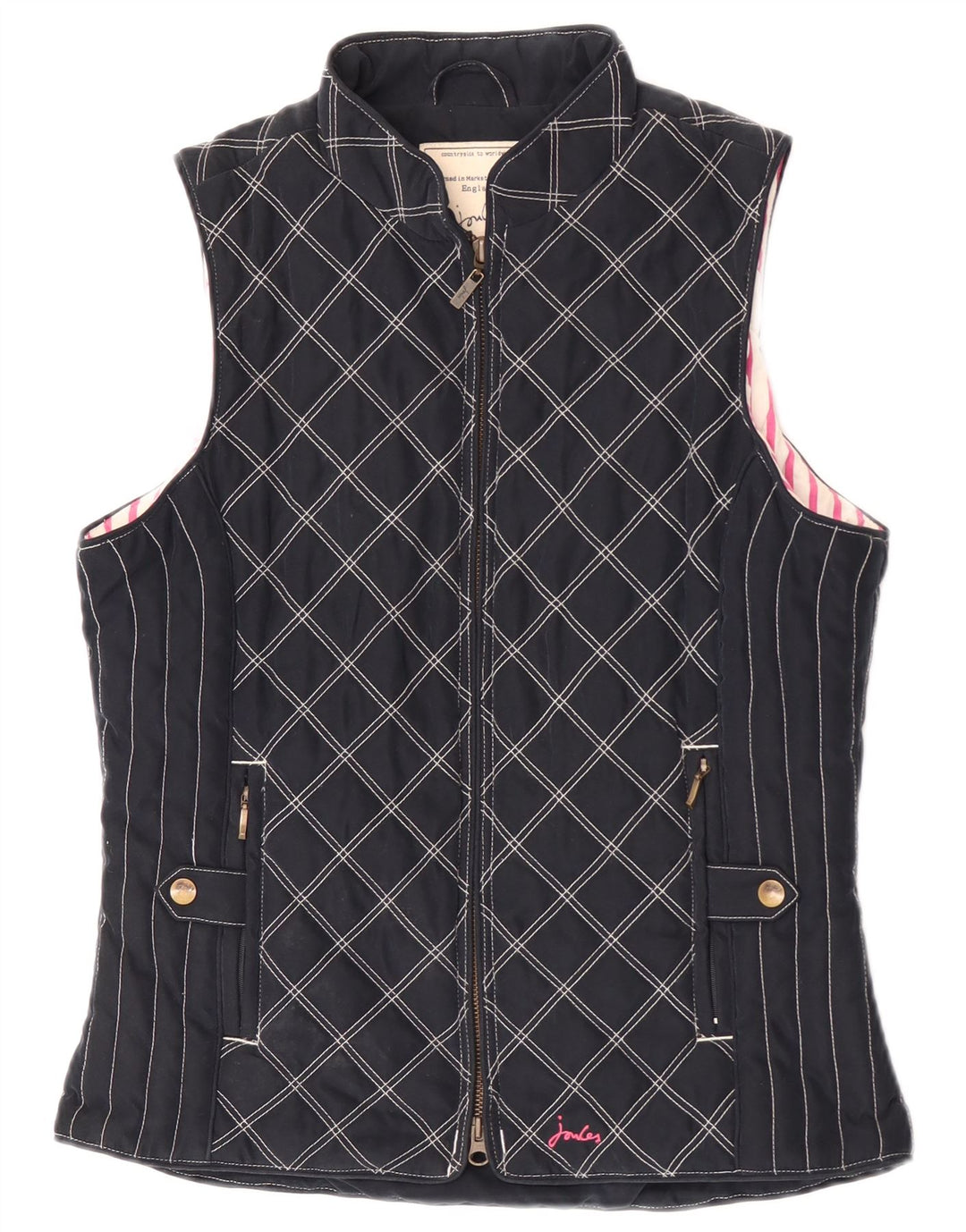 Gilet feminino acolchoado Joules UK 10 pequeno azul marinho argyle/poliéster diamante