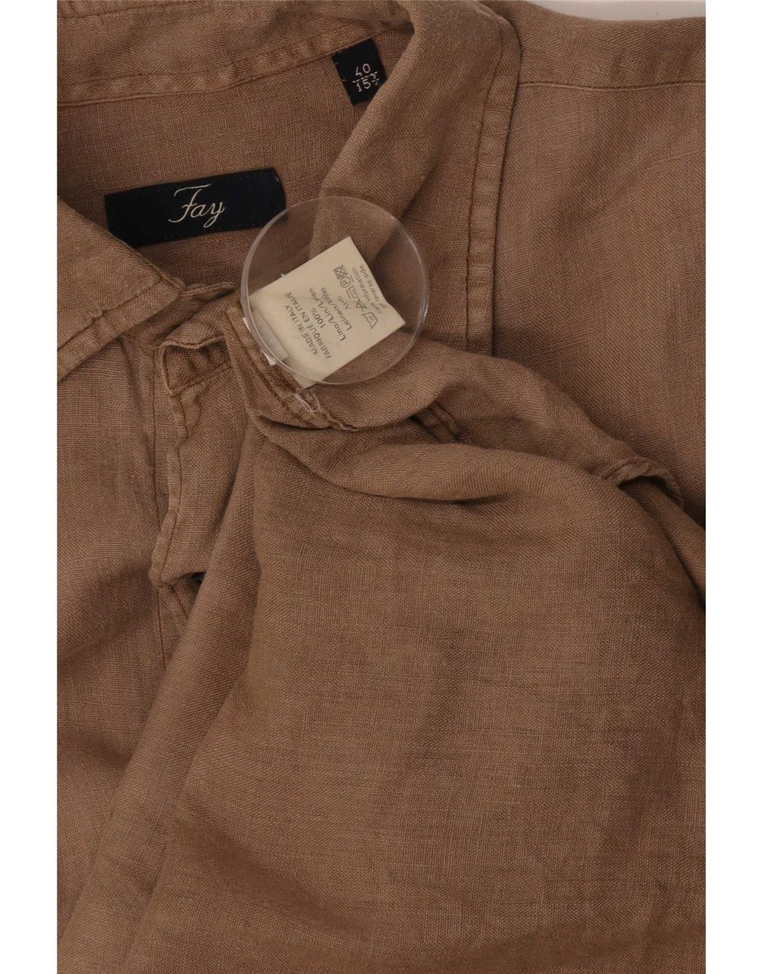 Camisa masculina Fay tamanho 40 15 3/4 linho bege médio