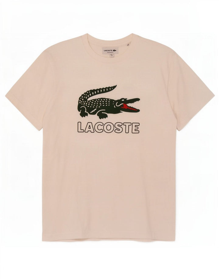Camiseta masculina Lacoste Regular Fit gráfica tamanho superior 3 pequeno branco