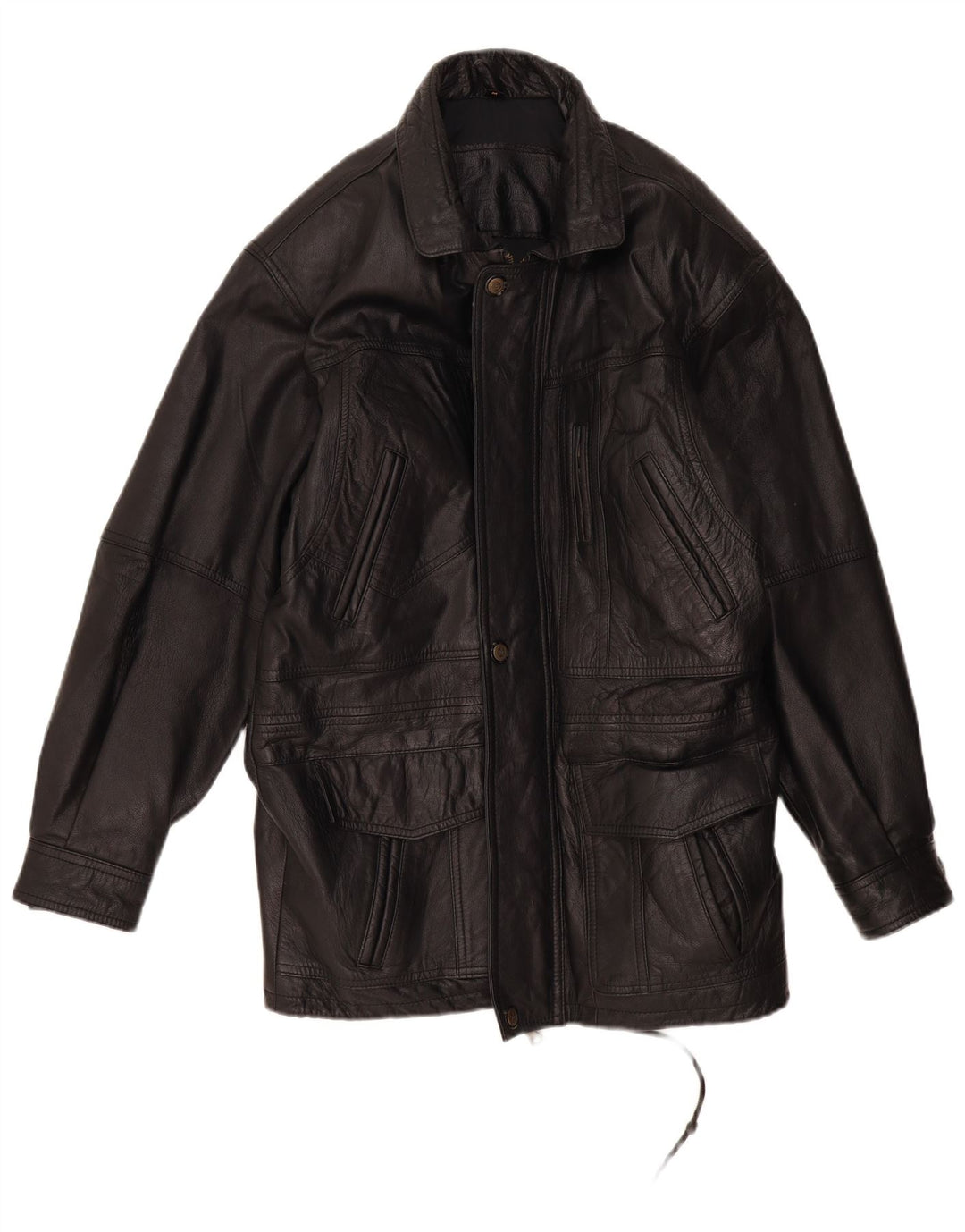 Casaco de couro masculino vintage UK 38 couro preto médio