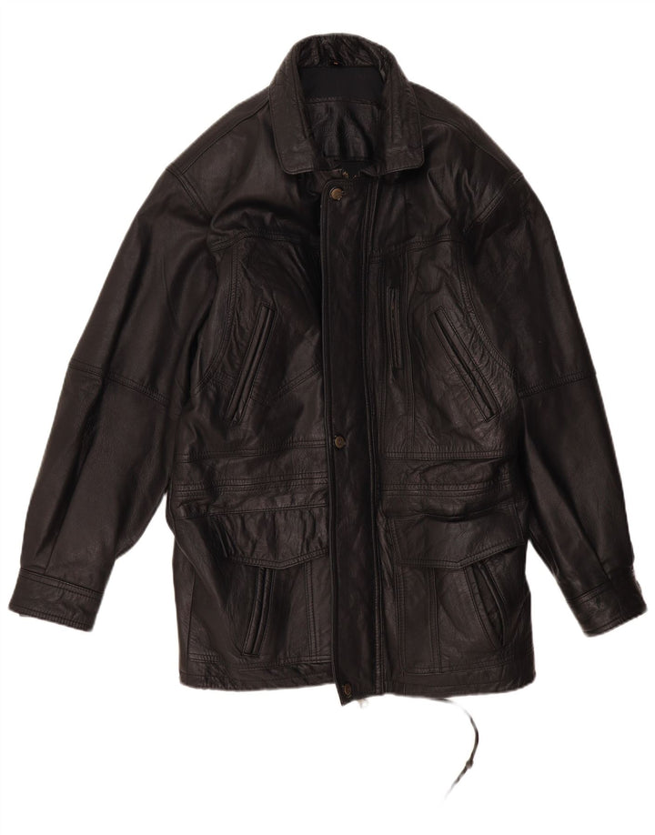 Casaco de couro masculino vintage UK 38 couro preto médio