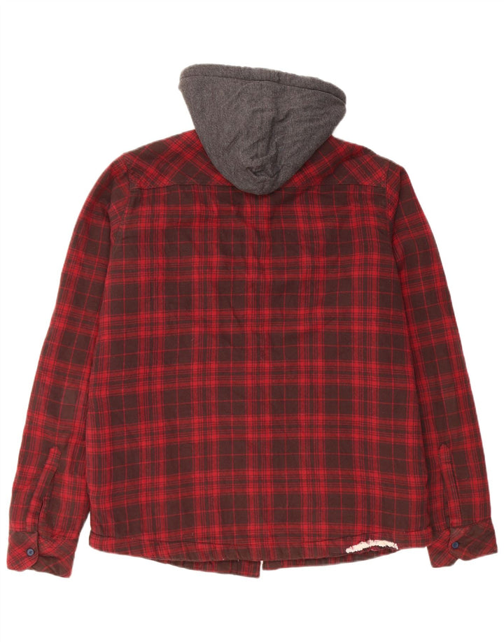 Camisa masculina de flanela com capuz de lenhador Mistral, algodão xadrez vermelho médio