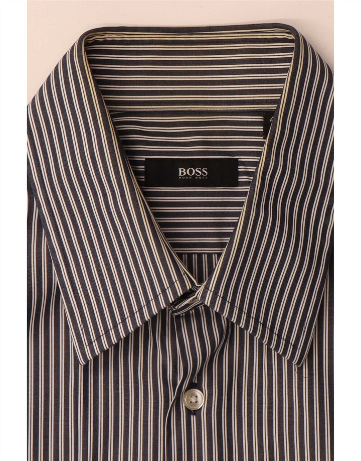 Camisa masculina Hugo Boss tamanho 43 17 XL azul marinho listrado