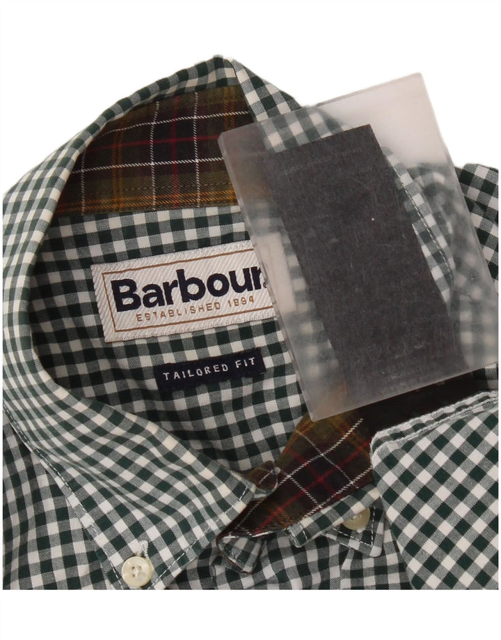 Camisa masculina Barbour sob medida, pequena, verde, algodão guingão