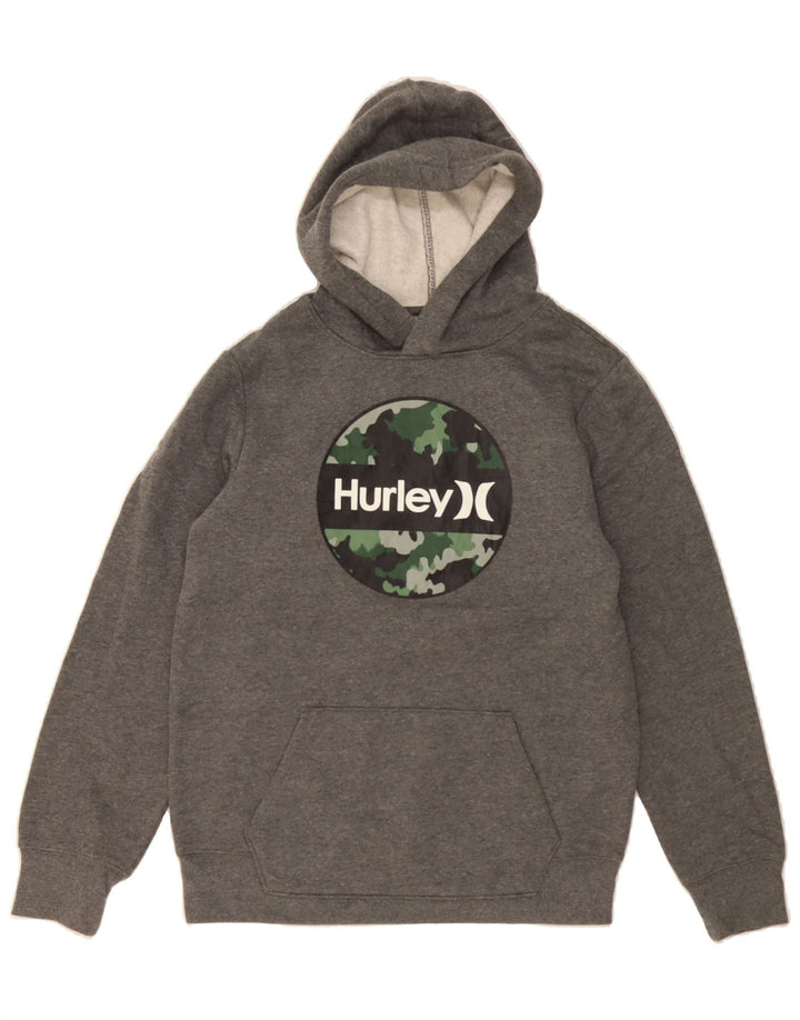 HURLEY Boys Graphic Hoodie Jumper 15-16 Years Grey Cotton Vintage Hurley and Second-Hand Hurley from Messina Hembry 