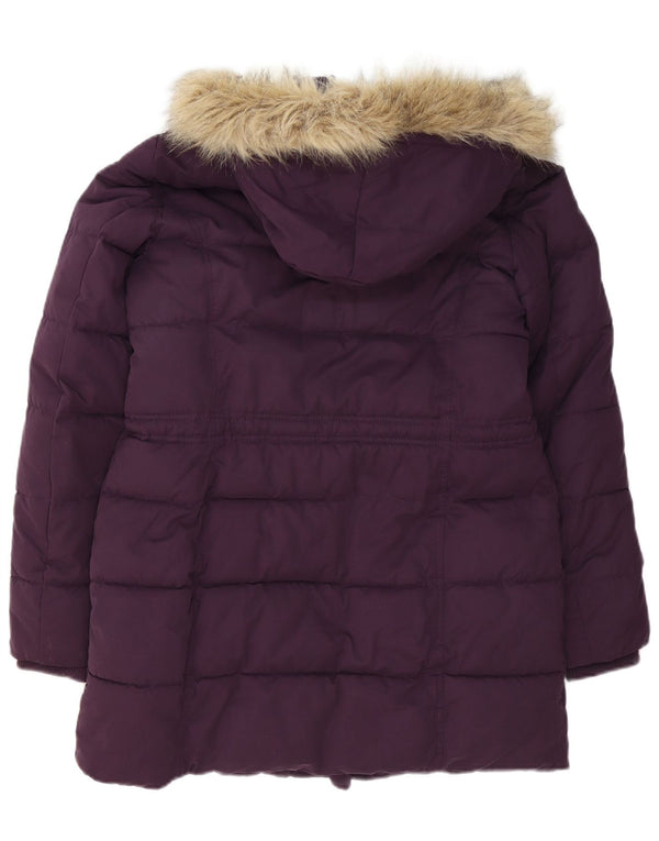 Casaco acolchoado com capuz feminino Fat Face UK 12 algodão roxo médio