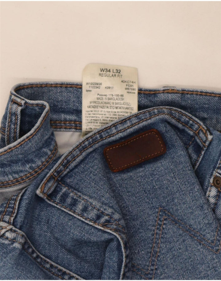 Wrangler masculino regular fit jeans reto W34 L32 algodão azul