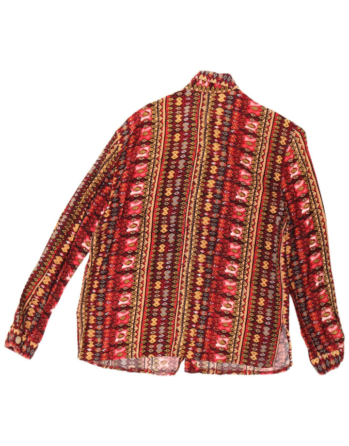 Camisa feminina vintage folgada UE 40 média multicolorida geométrica