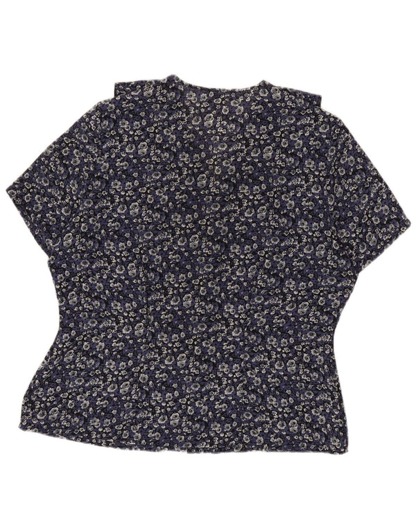Blusa feminina Marks & Spencer UK 16 grande azul marinho floral