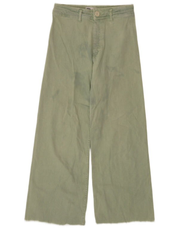 Zara Jeans feminino cintura alta com perna larga EU 40 médio W30 L27 verde