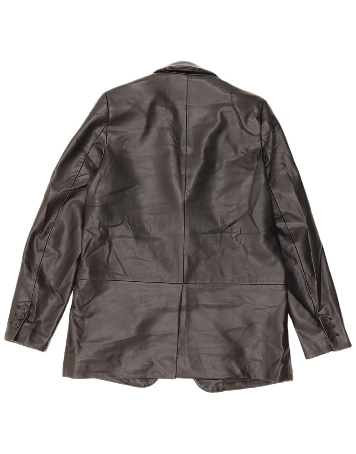 Jaqueta blazer feminina Zara com 1 botão de couro sintético UK 6 XS poliuretano preto