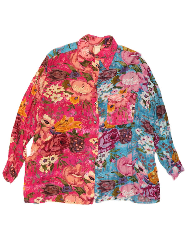 Blusa feminina vintage UK 18 XL viscose floral multicolorida