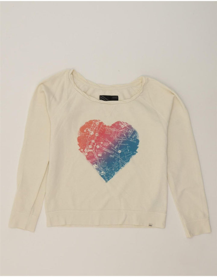 VANS Womens Crop Graphic Sweatshirt Jumper UK 16 Large Off White Cotton Vintage Vans and Second-Hand Vans from Messina Hembry 