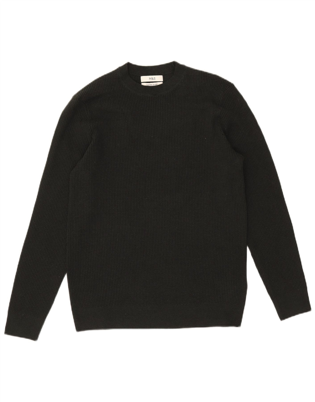 Suéter masculino Marks & Spencer com gola redonda, pequeno poliéster cáqui