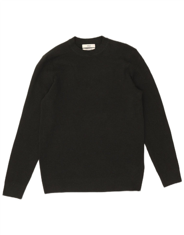 Suéter masculino Marks & Spencer com gola redonda, pequeno poliéster cáqui