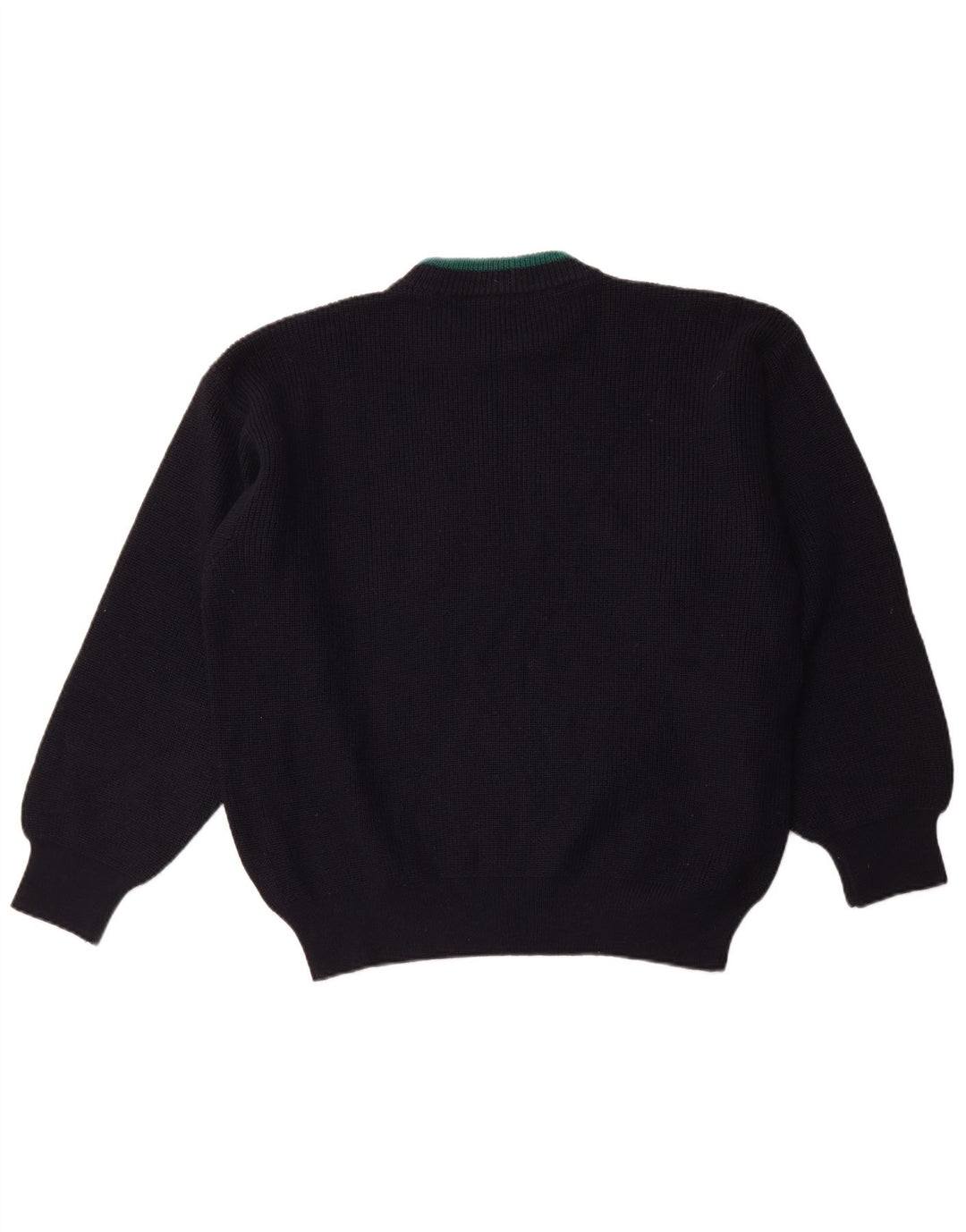 Suéter masculino VINTAGE com gola canoa XL azul marinho lã colorblock