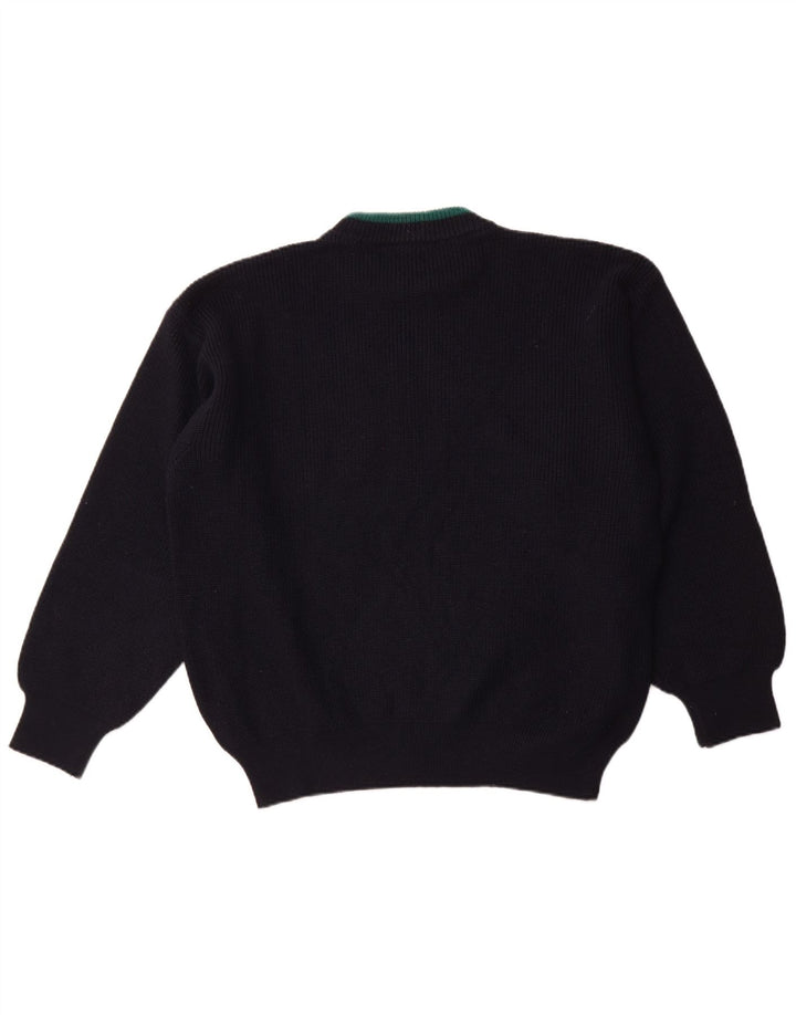 Suéter masculino VINTAGE com gola canoa XL azul marinho lã colorblock