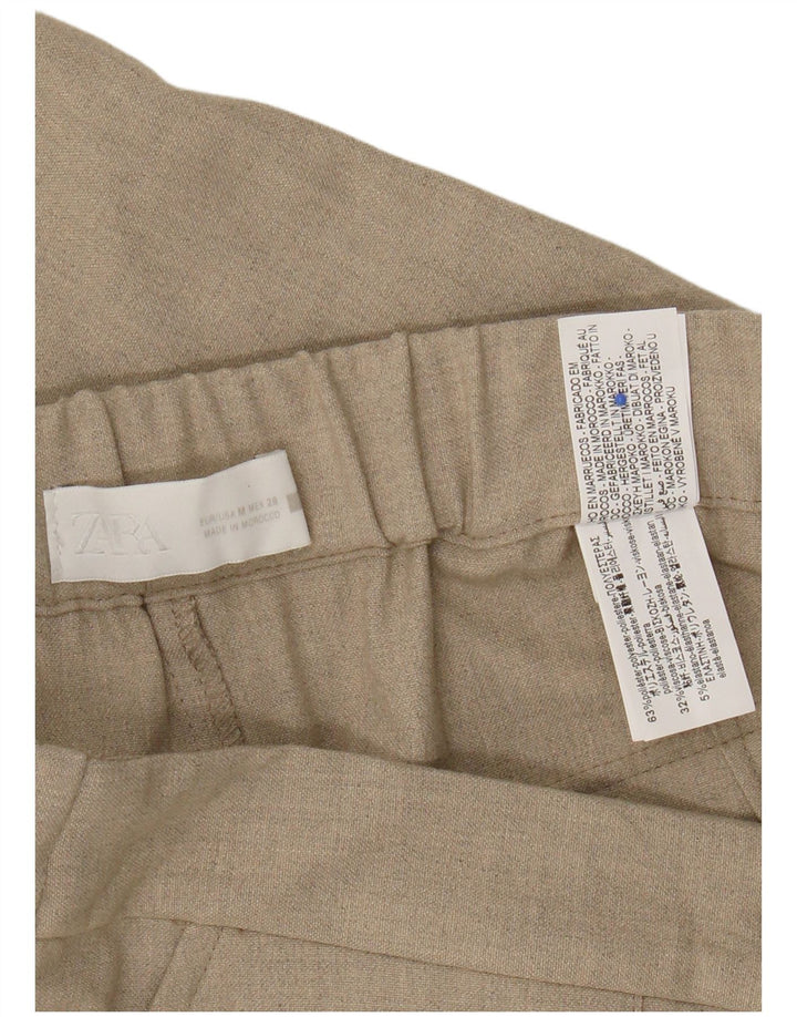 Calça feminina Zara cintura alta cortada média W28 L23 poliéster bege