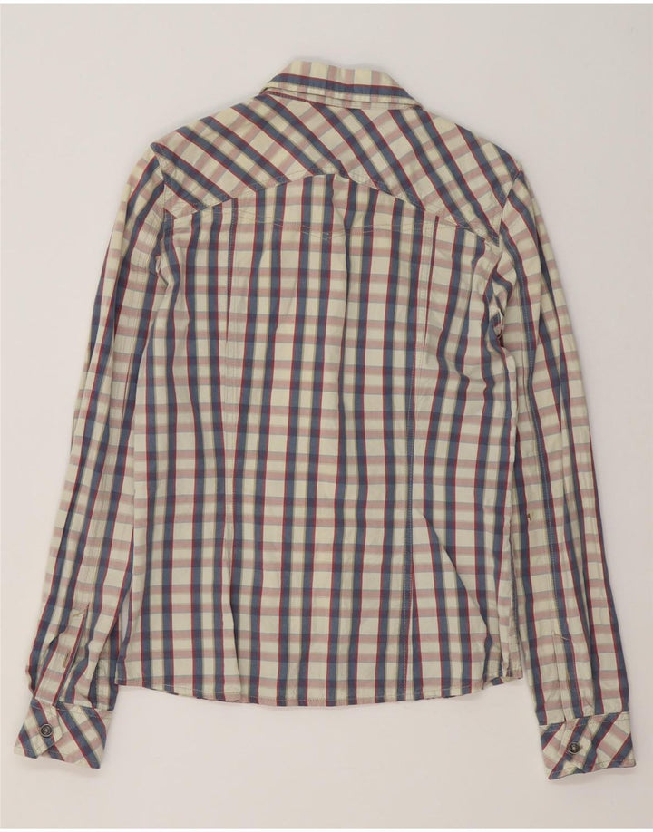 Guru Womens Slim Shirt UK 12 Médio Branco Xadrez Algodão