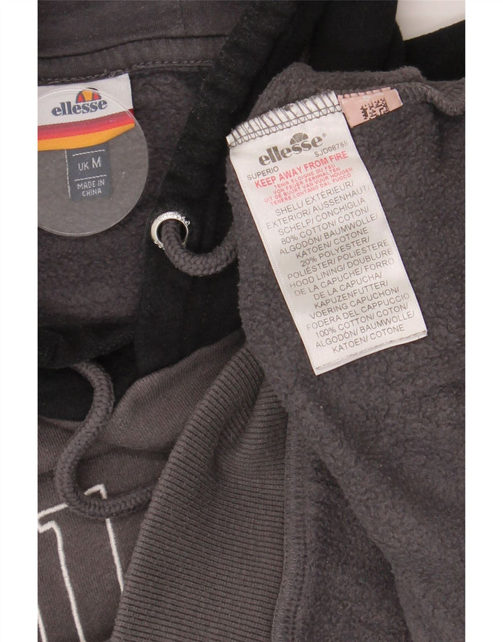 ELLESSE Mens Graphic Hoodie Jumper Medium Grey Colourblock Cotton Vintage Ellesse and Second-Hand Ellesse from Messina Hembry 