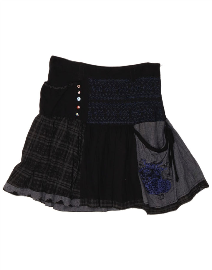 Desigual Mini Saia Feminina EU 38 Médio W30 Preto Patchwork Viscose