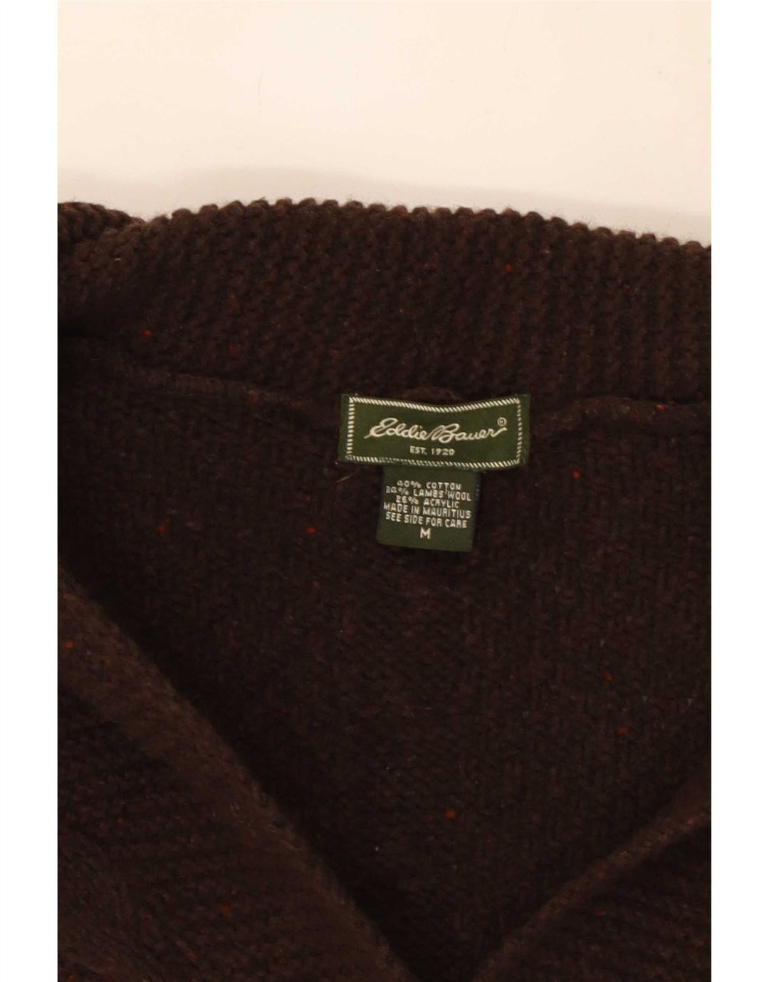 Suéter cardigã feminino Eddie Bauer Reino Unido 12 algodão manchado marrom médio