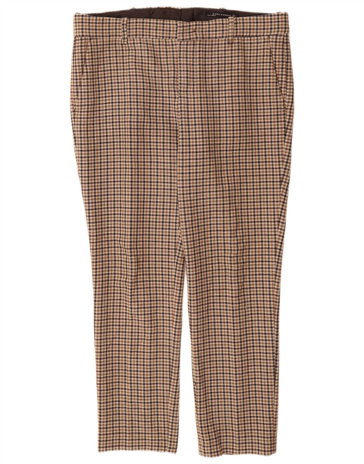 Zara Calça Chino Feminina Slim Grande W30 L28 Bege Houndstooth