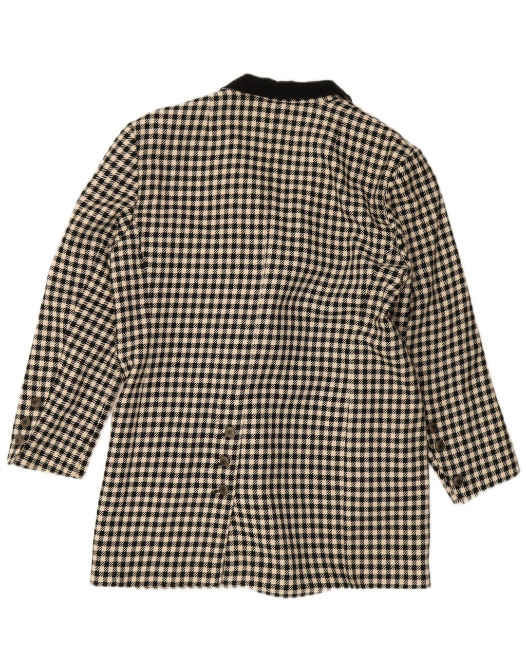 Casaco feminino vintage solto com botões duplos UE 36 pequeno preto houndstooth