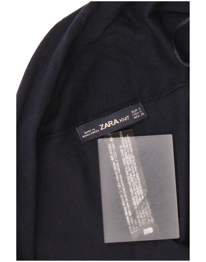 Suéter cardigã aberto feminino Zara Reino Unido 10 pequeno azul marinho viscose