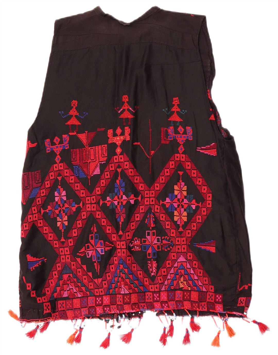 Colete feminino vintage UK 14 médio multicolorido geométrico asteca