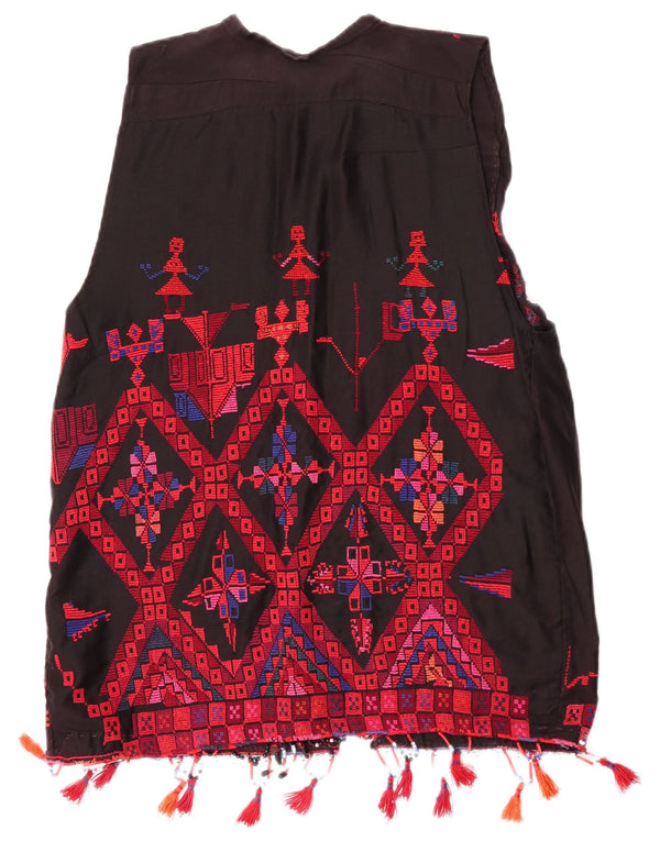 Colete feminino vintage UK 14 médio multicolorido geométrico asteca