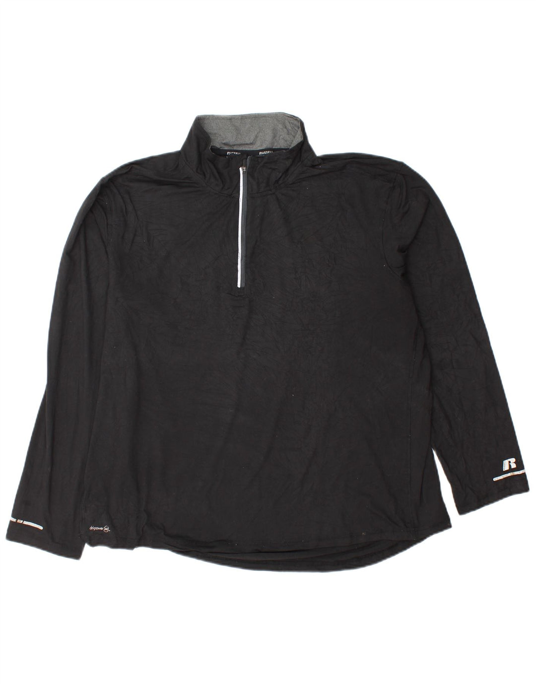 Russell Athletic Mens Dri-Power Zip Neck Top Manga Longa XL Preto Poliéster