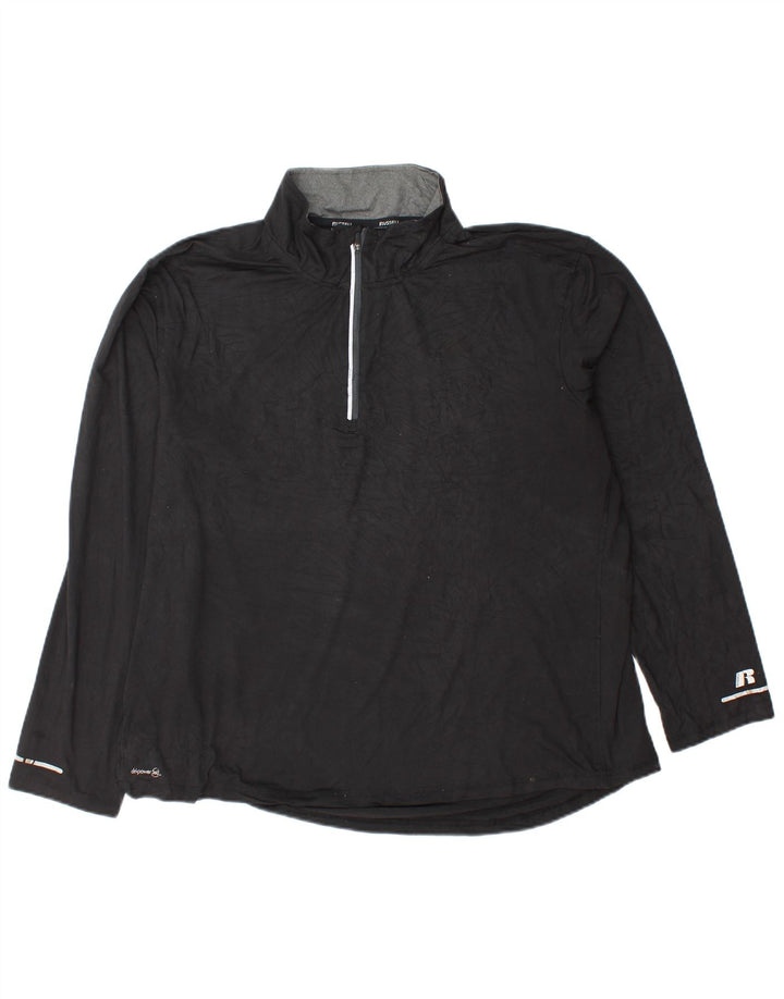 Russell Athletic Mens Dri-Power Zip Neck Top Manga Longa XL Preto Poliéster