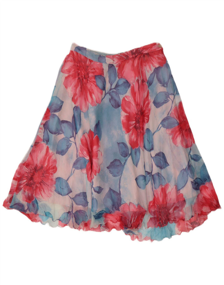 Saia feminina vintage linha A W30 floral azul médio