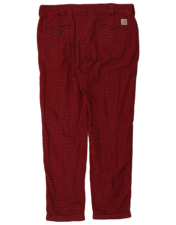 Carhartt Mens Straight Chino Calças XL W40 L32 Vermelho Houndstooth Algodão
