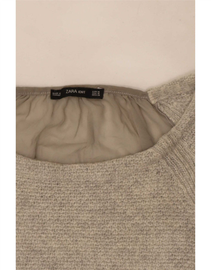 Top feminino Zara manga comprida UK 12 cinza médio