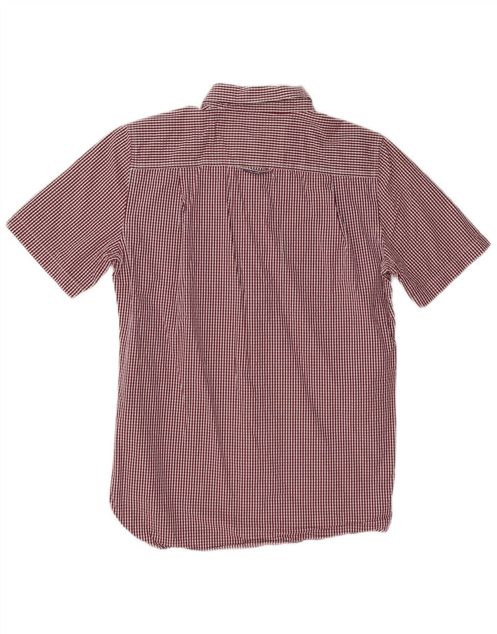 Camisa masculina Superdry de manga curta média Borgonha algodão guingão