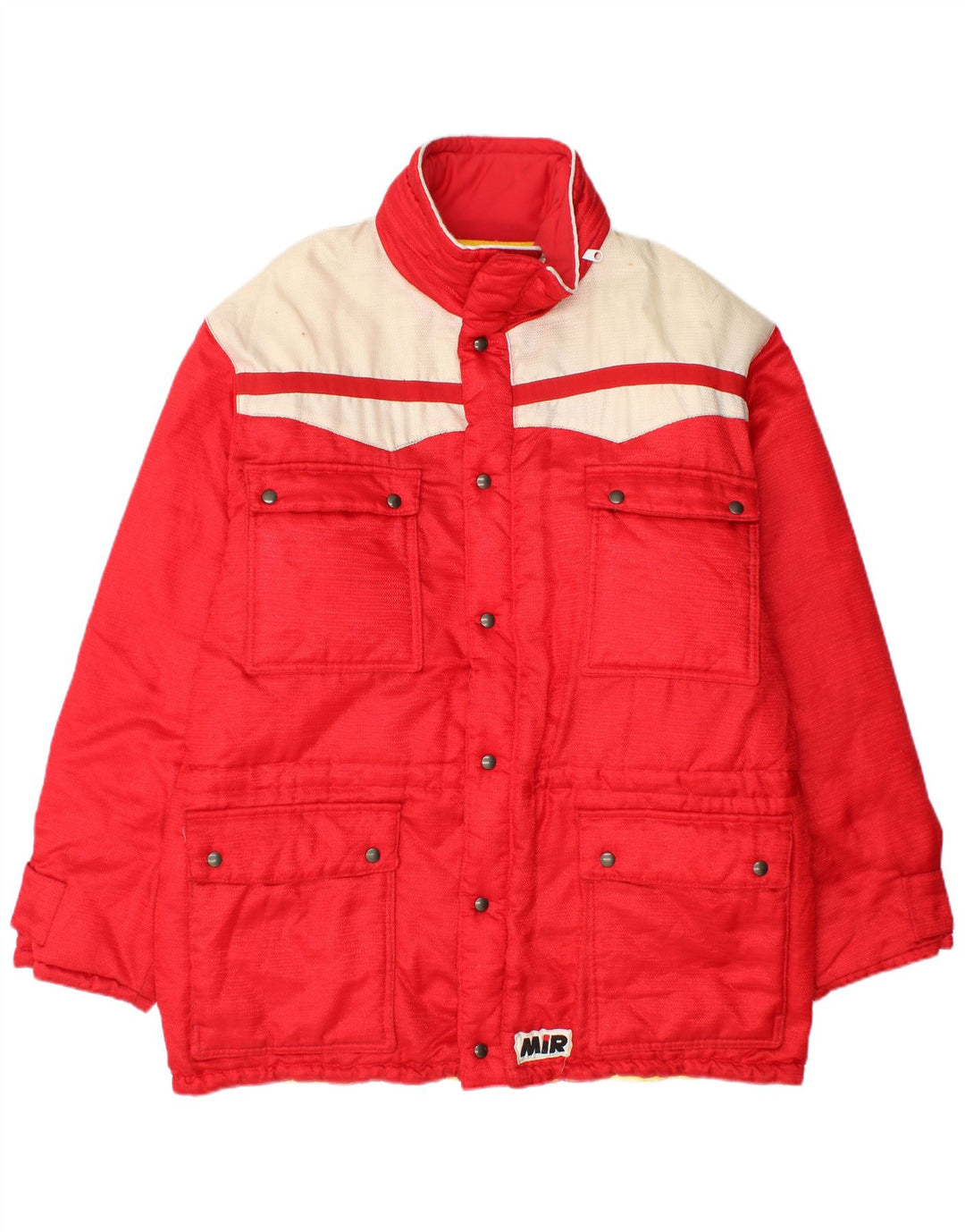 Casaco acolchoado masculino vintage UK 40 grande bloco colorido vermelho