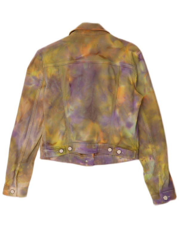 Jaqueta jeans feminina Hugo Boss Reino Unido 10 pequeno algodão tie-dye multicolorido
