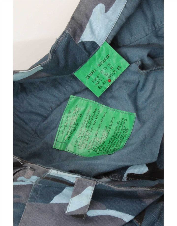 Calças cargo masculinas vintage de ajuste regular W30 L32 poliéster azul camuflado