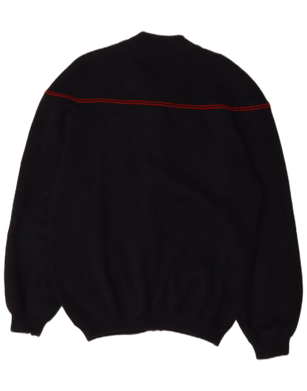 Suéter masculino vintage com zíper completo grande listrado azul marinho