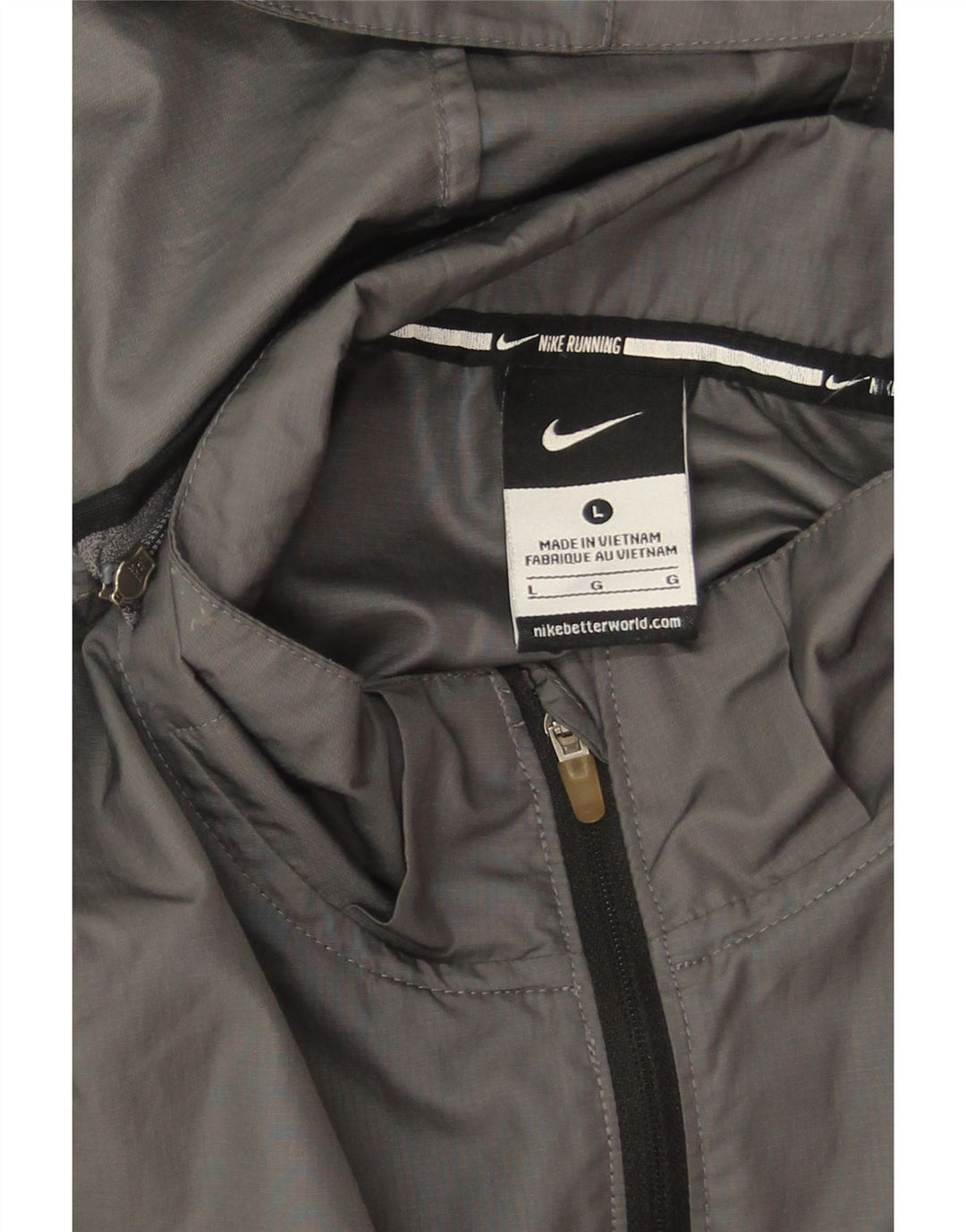 Jaqueta de chuva com capuz feminina Nike UK 16 grande cinza colorblock poliéster