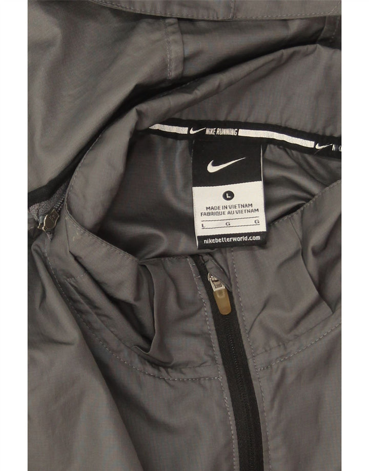 Jaqueta de chuva com capuz feminina Nike UK 16 grande cinza colorblock poliéster