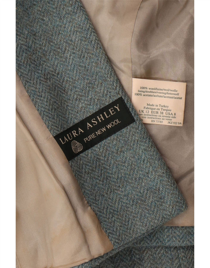 LAURA ASHLEY Jaqueta blazer feminina cropped com 3 botões Reino Unido 12 lã azul médio