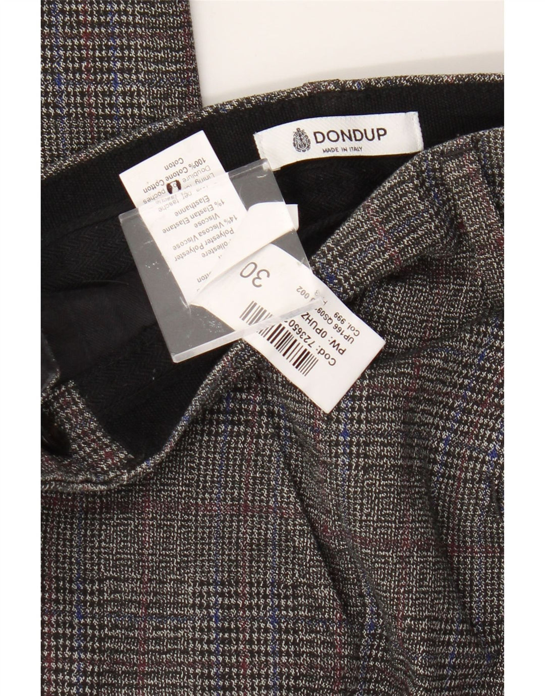 Calça Chino Masculina Slim Dondup W30 L30 Algodão Xadrez Cinza