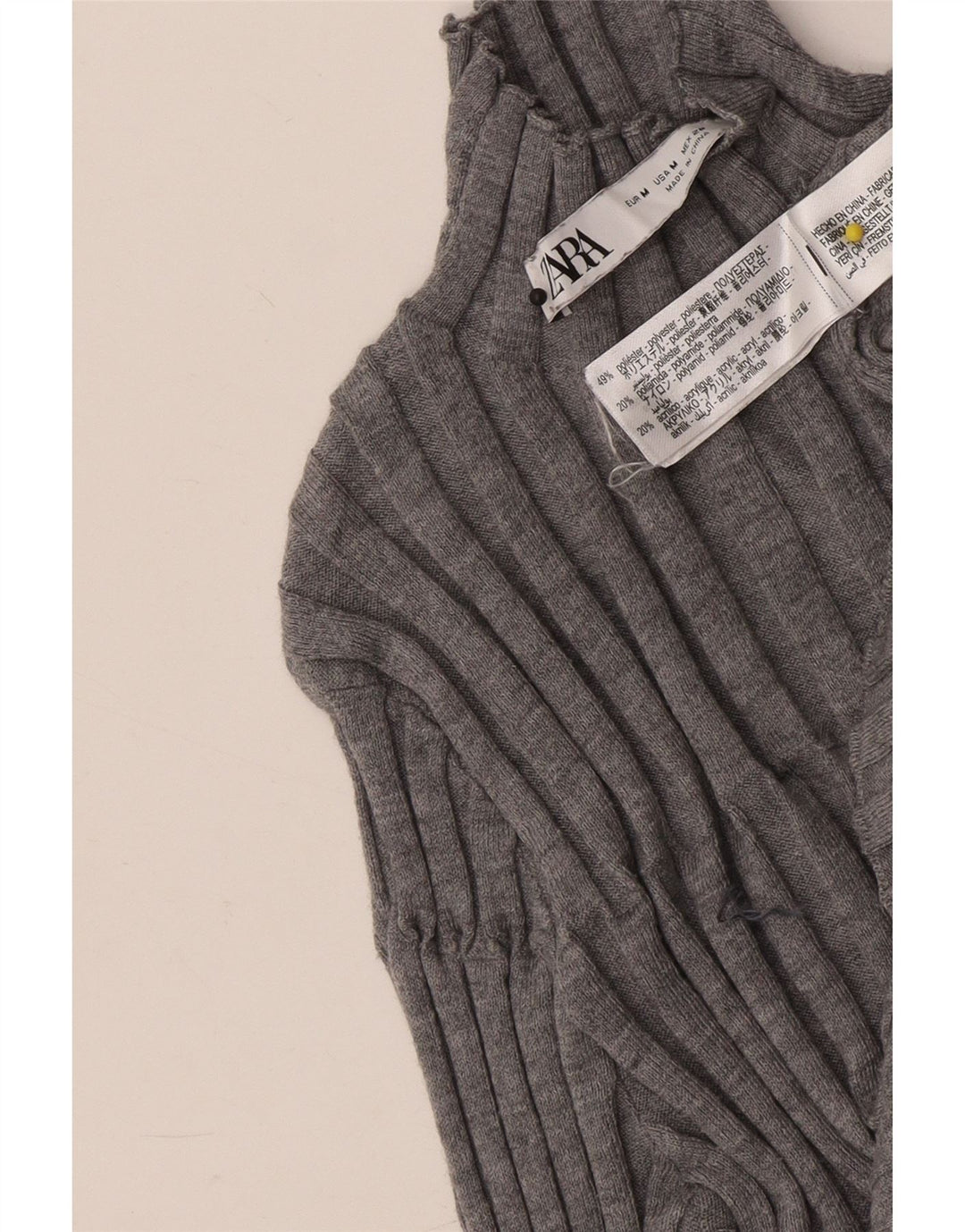 Suéter feminino Zara com gola tartaruga UK 12 poliéster cinza médio