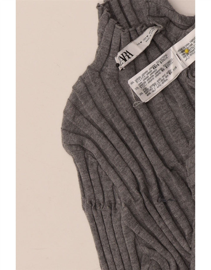 Suéter feminino Zara com gola tartaruga UK 12 poliéster cinza médio