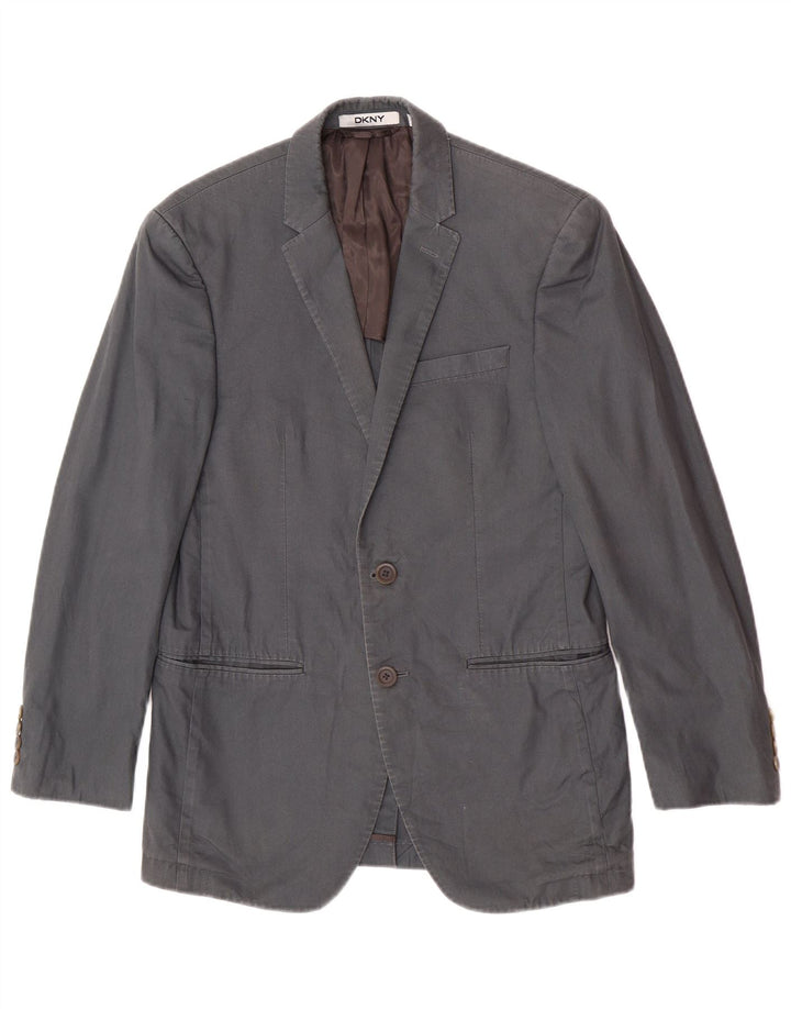 Jaqueta blazer masculina Dkny com 2 botões Reino Unido 36 algodão cinza pequeno