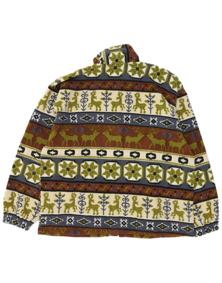 Suéter vintage masculino de lã com zíper e gola média multicolorido Fair Isle