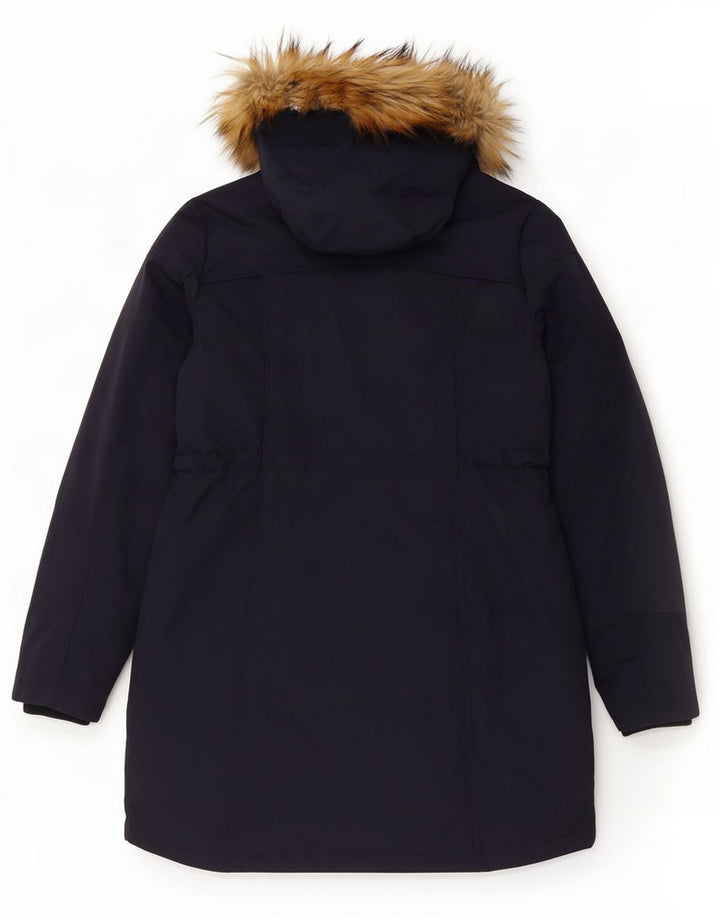 Casaco acolchoado com capuz feminino Fat Face UK 14 nylon azul marinho médio